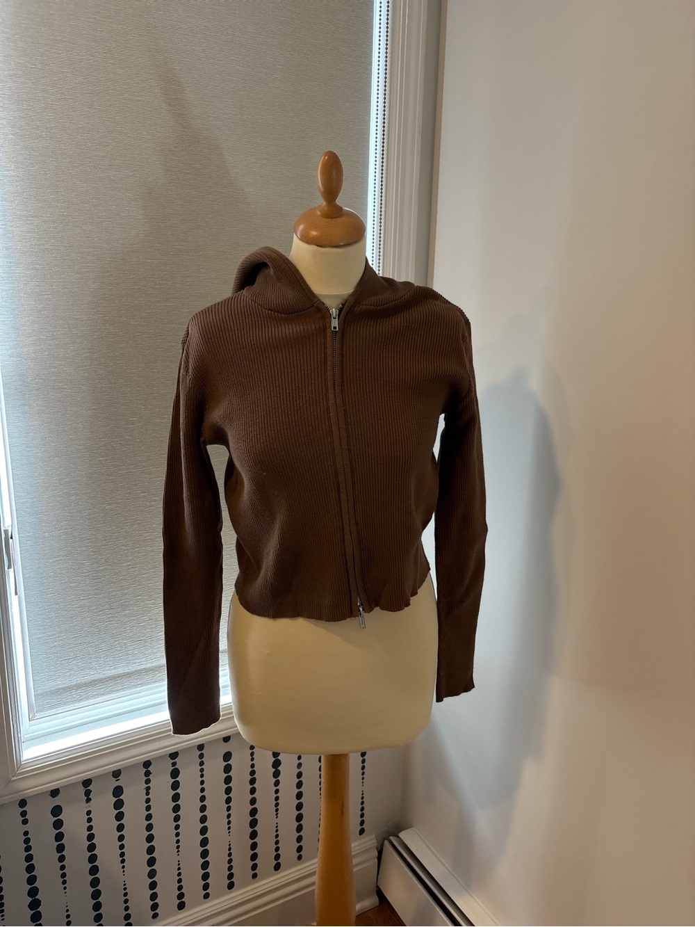 Brandy Melville Brown Ribbed Zip-Up Hoodie